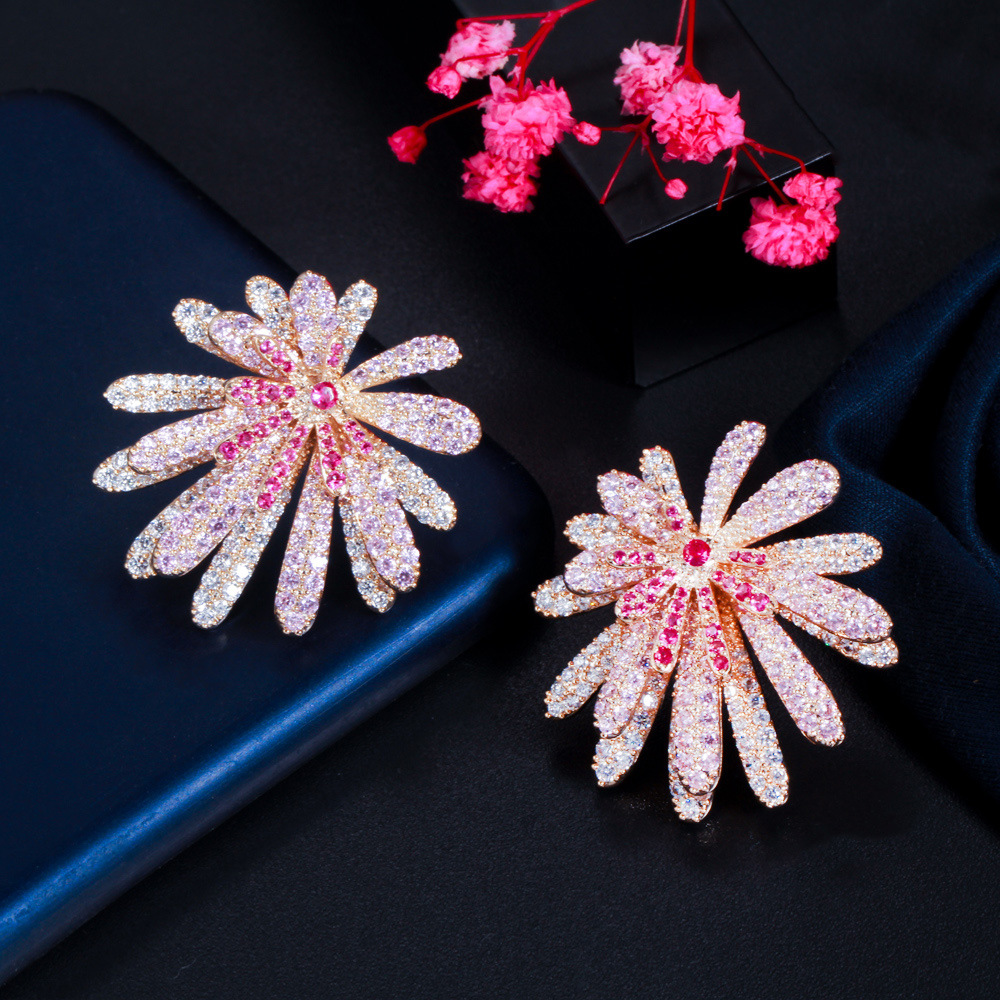 1 Pair Casual Romantic Flower Plating Inlay Copper Zircon Rhodium Plated Silver Plated Ear Studs display picture 5