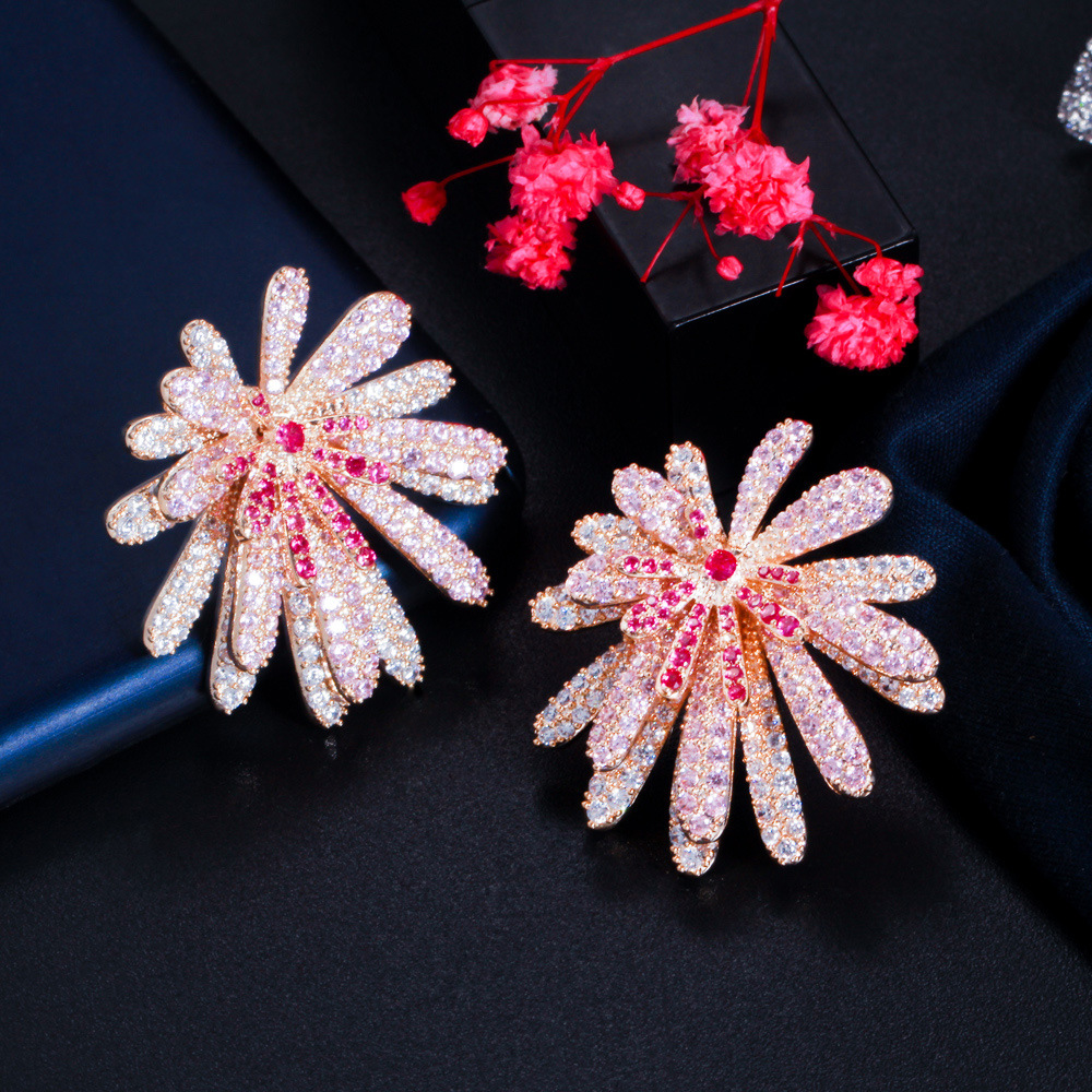 1 Pair Casual Romantic Flower Plating Inlay Copper Zircon Rhodium Plated Silver Plated Ear Studs display picture 8