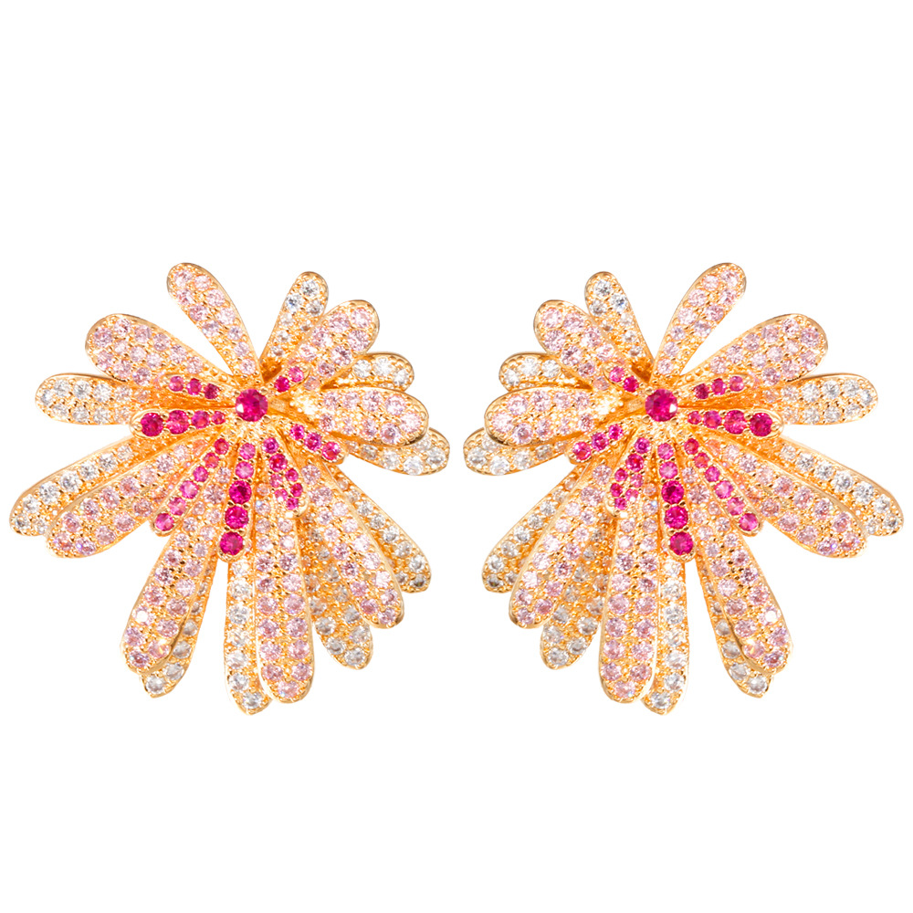 1 Pair Casual Romantic Flower Plating Inlay Copper Zircon Rhodium Plated Silver Plated Ear Studs display picture 9