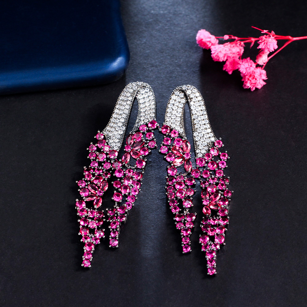 1 Pair Casual Romantic Geometric Plating Inlay Copper Zircon Rhodium Plated Silver Plated Drop Earrings display picture 5