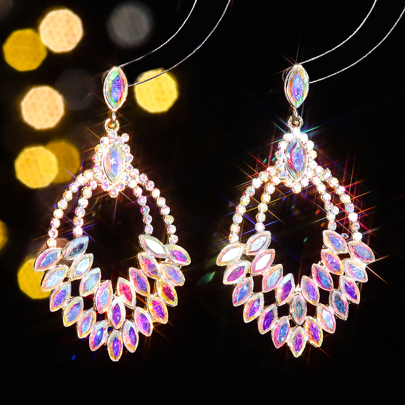 1 Pair Elegant Water Droplets Inlay Alloy Rhinestones Zircon Drop Earrings display picture 8