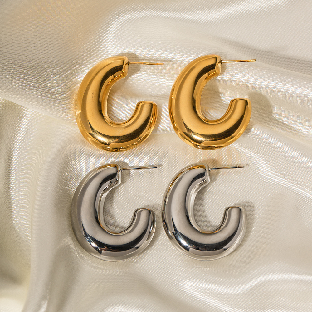 1 Pair Vintage Style Artistic C Shape Plating Stainless Steel 14k Gold Plated Ear Studs display picture 8