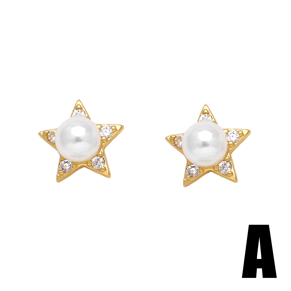1 Pair Simple Style Star Petal Bee Plating Inlay Copper Zircon 18k Gold Plated Ear Studs display picture 3