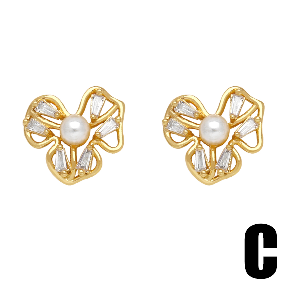 1 Pair Simple Style Star Petal Bee Plating Inlay Copper Zircon 18k Gold Plated Ear Studs display picture 5