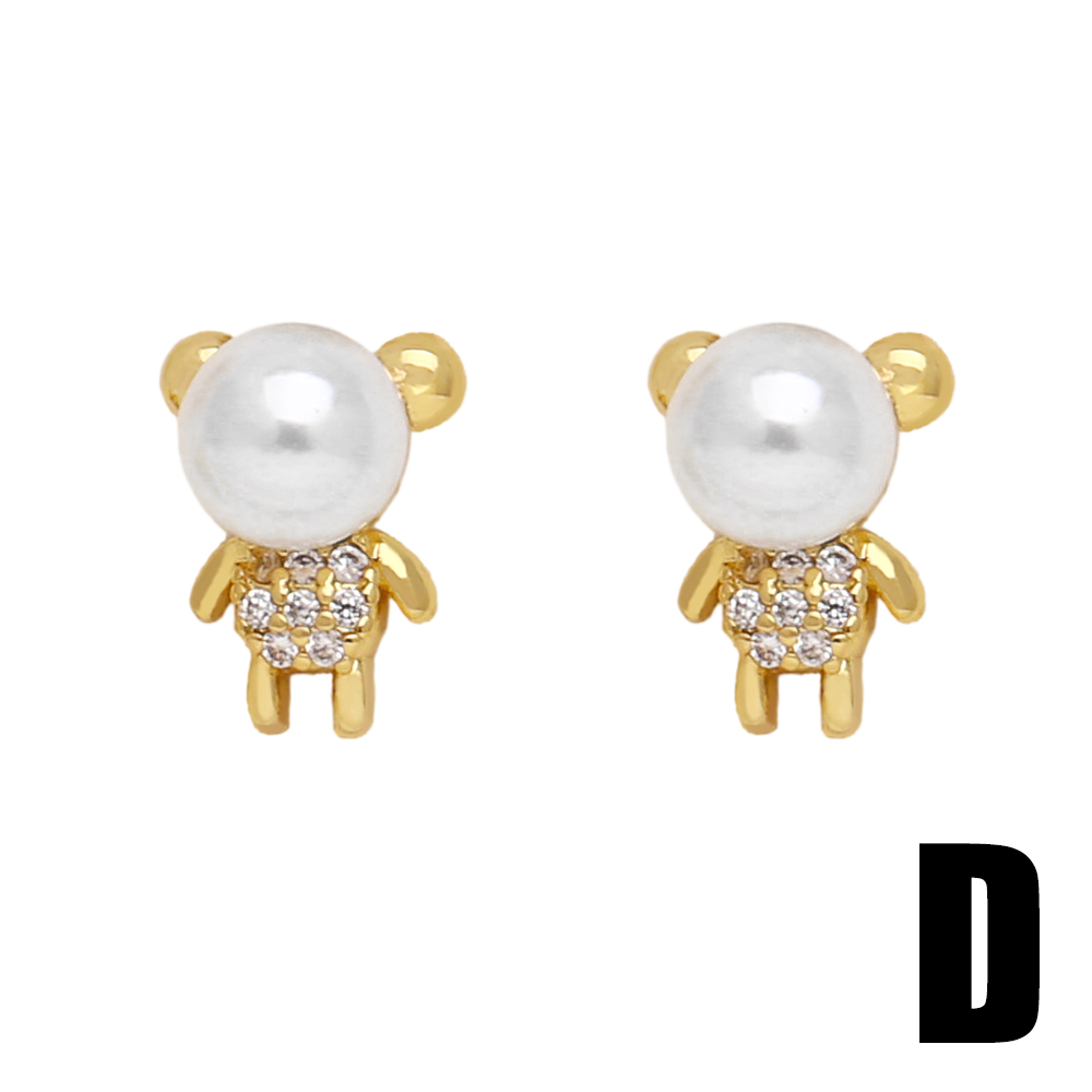 1 Pair Modern Style Simple Style Animal Bear Plating Inlay Copper Artificial Pearls Zircon 18k Gold Plated Ear Studs display picture 6
