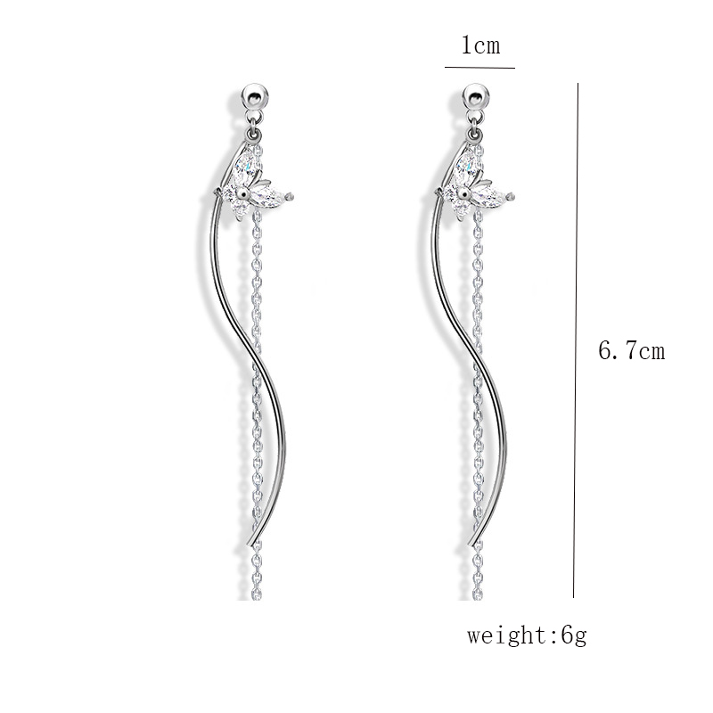 1 Pair Ig Style Shiny Waves Butterfly Plating Chain Inlay Copper Zircon 18k Gold Plated Drop Earrings display picture 1