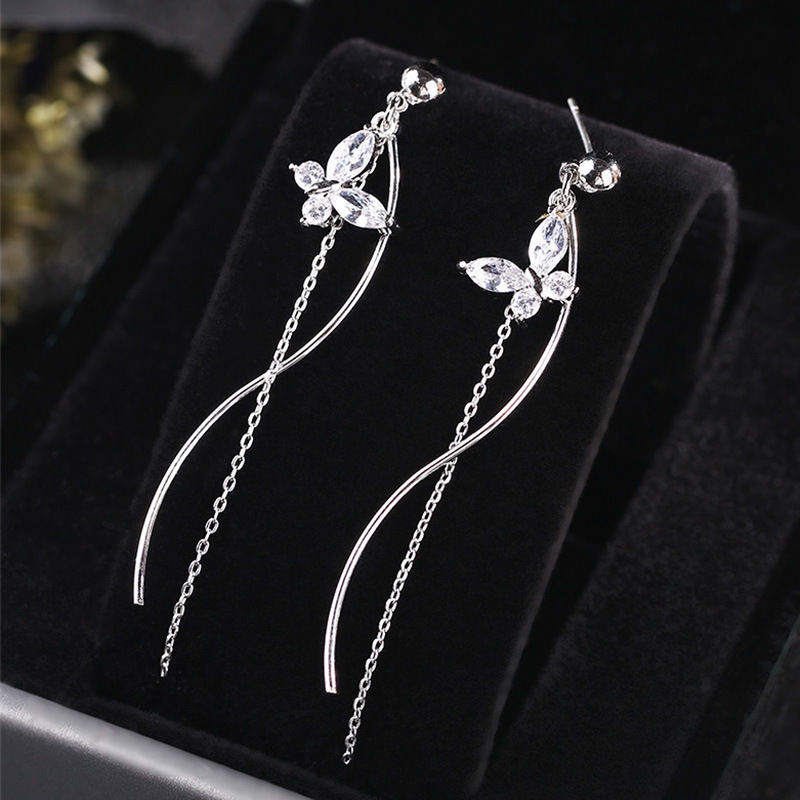 1 Pair Ig Style Shiny Waves Butterfly Plating Chain Inlay Copper Zircon 18k Gold Plated Drop Earrings display picture 3