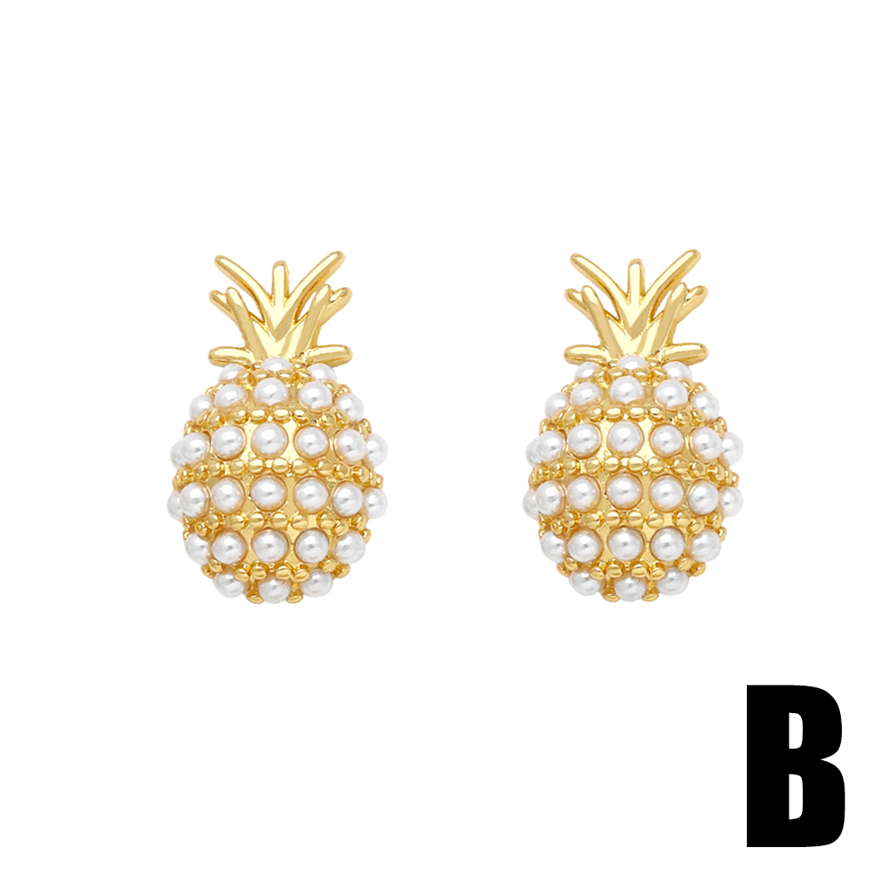 1 Pair Modern Style Simple Style Square Heart Shape Pineapple Plating Inlay Copper Artificial Pearls Zircon 18k Gold Plated Ear Studs display picture 4