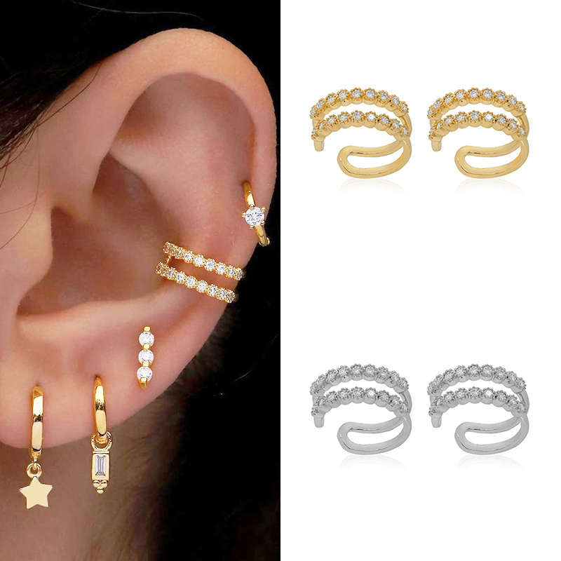 1 Pair Ig Style Shiny Solid Color Plating Inlay Copper Zircon 18k Gold Plated Ear Cuffs display picture 8