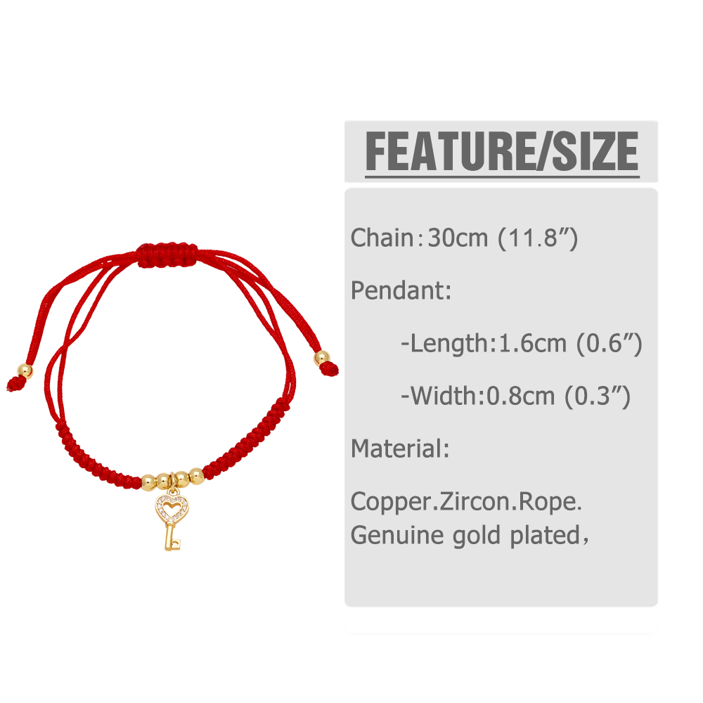 Modern Style Simple Style Cactus Heart Shape Key Rope Copper Plating Inlay Zircon 18k Gold Plated Unisex Bracelets display picture 1
