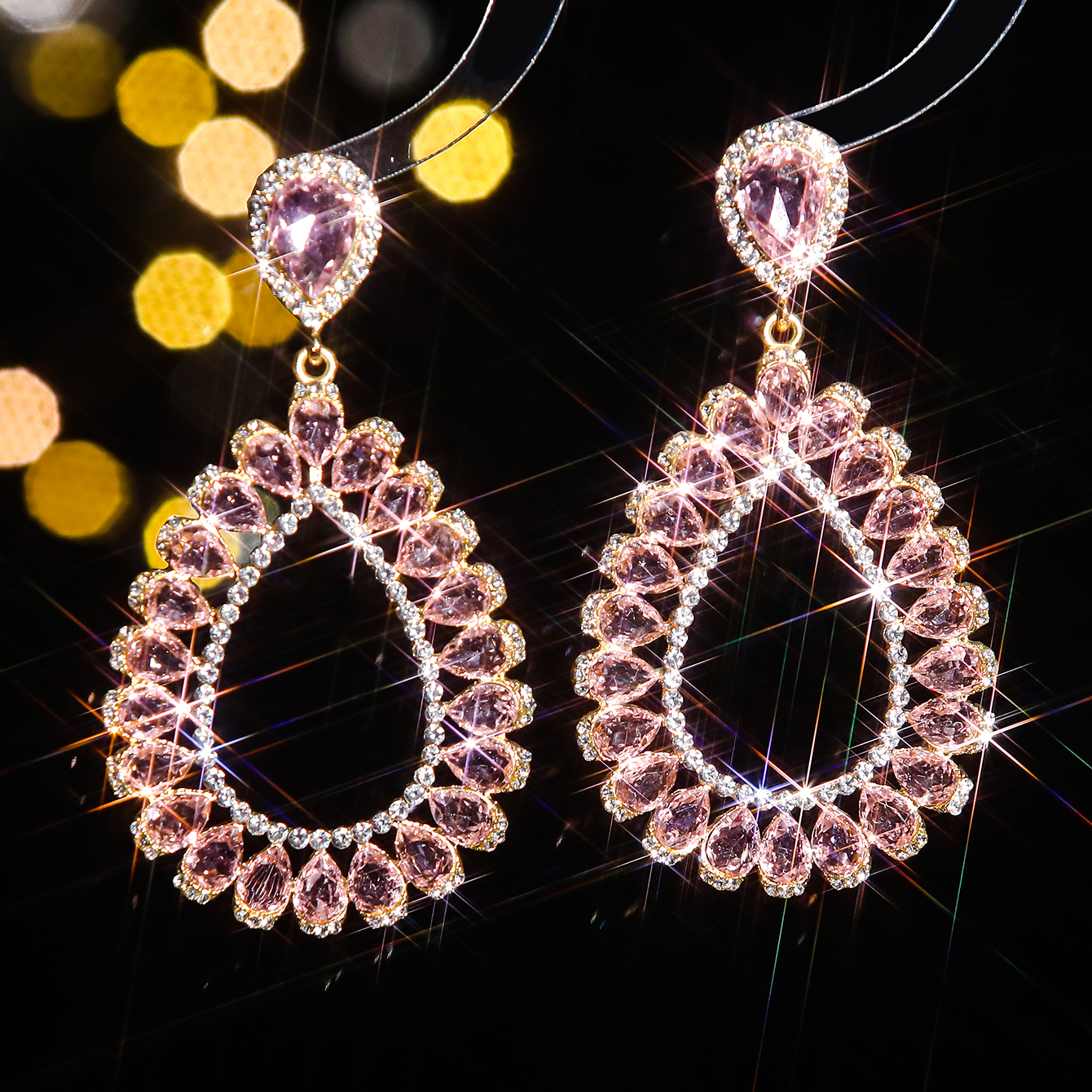 1 Pair Glam Luxurious Shiny Water Droplets Plating Inlay Alloy Rhinestones Zircon Drop Earrings display picture 5
