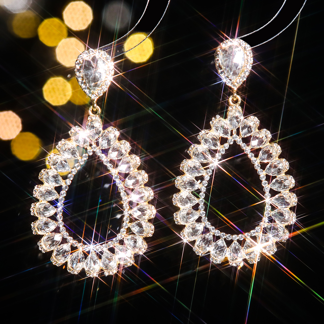 1 Pair Glam Luxurious Shiny Water Droplets Plating Inlay Alloy Rhinestones Zircon Drop Earrings display picture 6