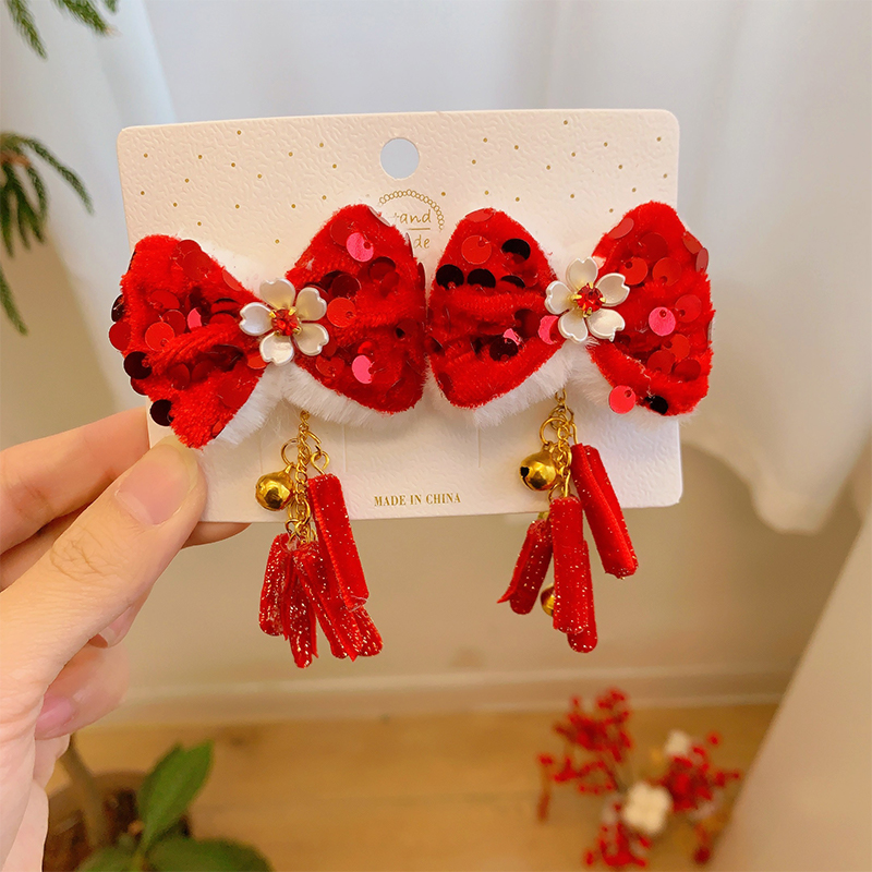 Girl's Chinoiserie Cute Flower Bow Knot Alloy Cloth Tassel Hair Clip display picture 5