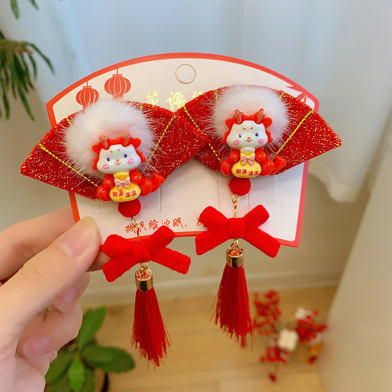 Girl's Chinoiserie Cute Flower Bow Knot Alloy Cloth Tassel Hair Clip display picture 3