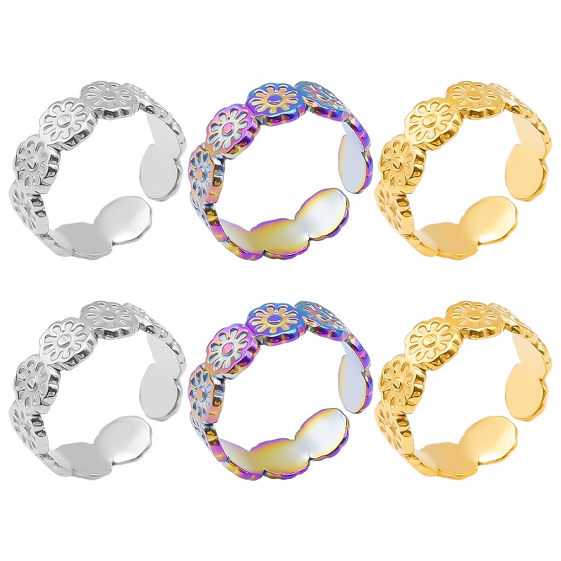 Retro Flower Stainless Steel Polishing Plating Open Rings display picture 1