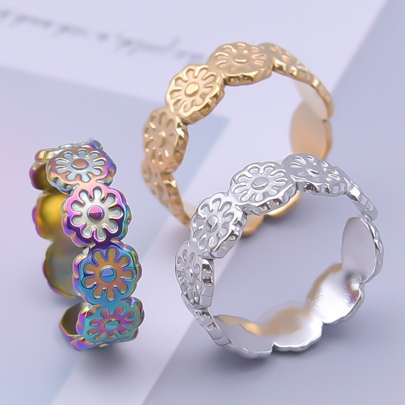 Retro Flower Stainless Steel Polishing Plating Open Rings display picture 2