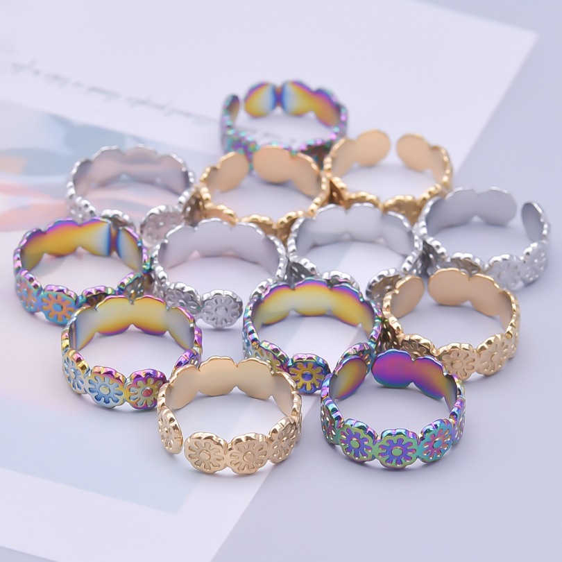 Retro Flower Stainless Steel Polishing Plating Open Rings display picture 3
