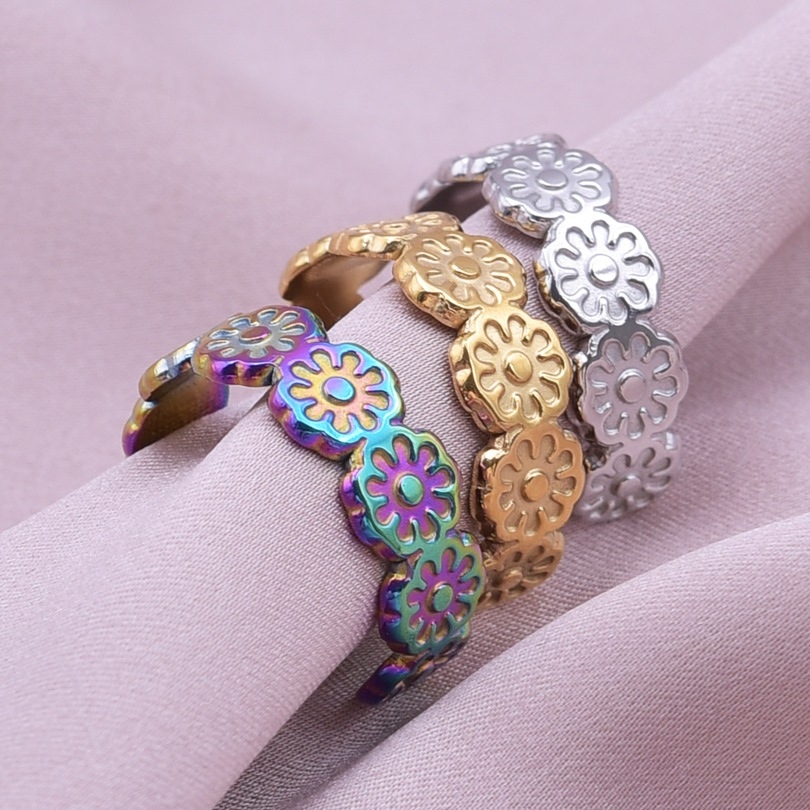 Retro Flower Stainless Steel Polishing Plating Open Rings display picture 5