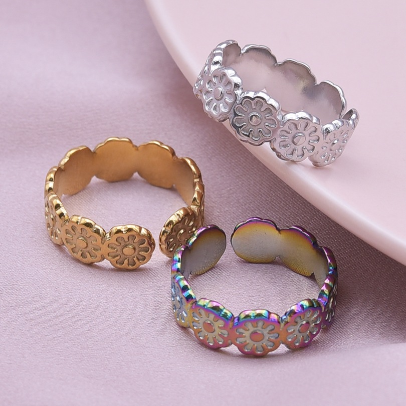 Retro Flower Stainless Steel Polishing Plating Open Rings display picture 6