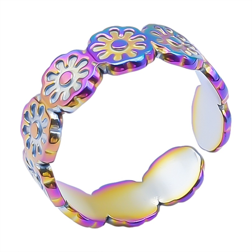 Retro Flower Stainless Steel Polishing Plating Open Rings display picture 10