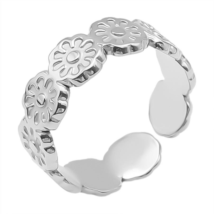 Retro Flower Stainless Steel Polishing Plating Open Rings display picture 13