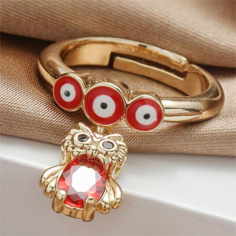 Wholesale Elegant Nordic Style Simple Style Devil's Eye Heart Shape Owl Copper Polishing Inlay 18K Gold Plated Zircon Charm Rings Open Rings display picture 4