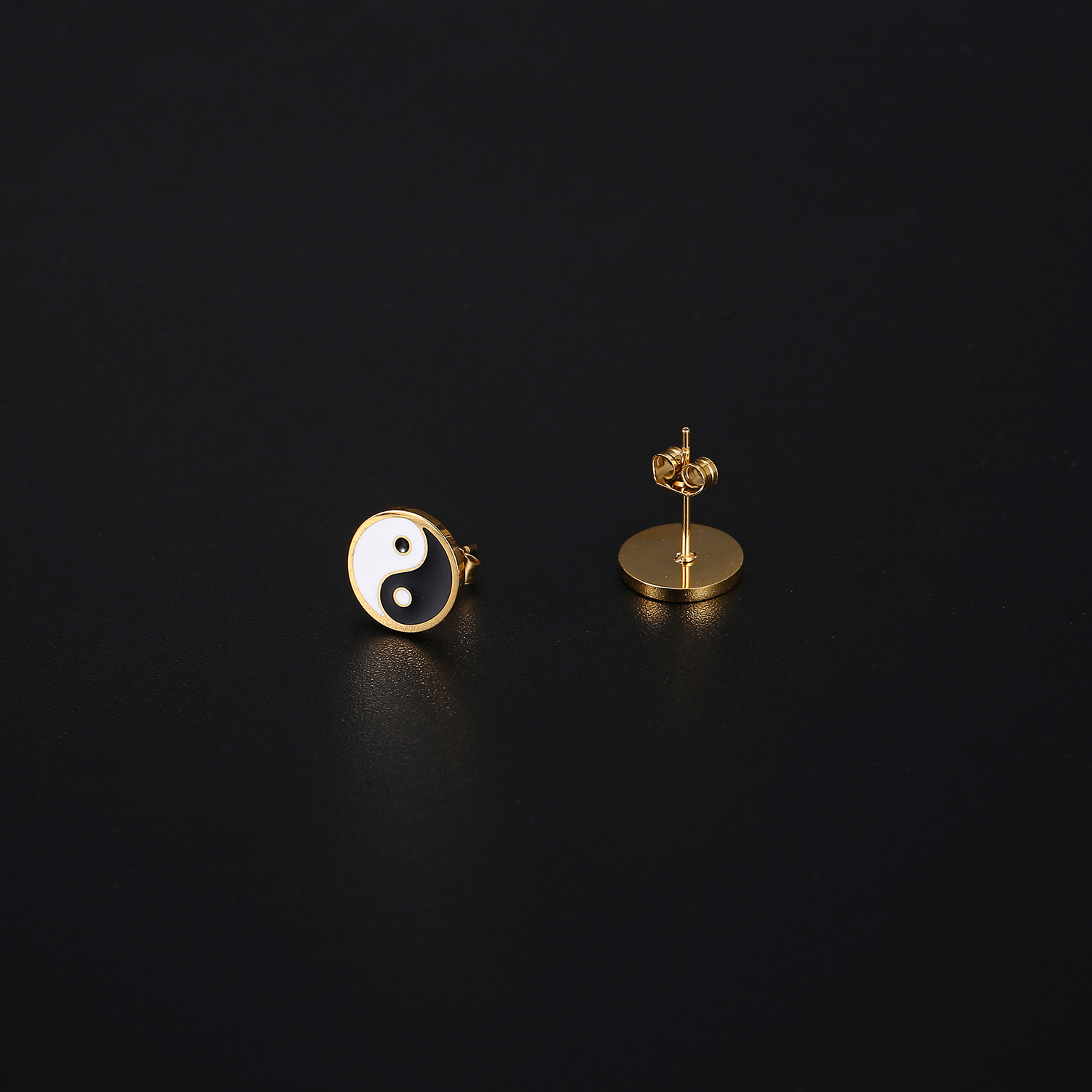 1 Pair Simple Style Tai Chi Epoxy Plating Stainless Steel 18k Gold Plated Ear Studs display picture 2