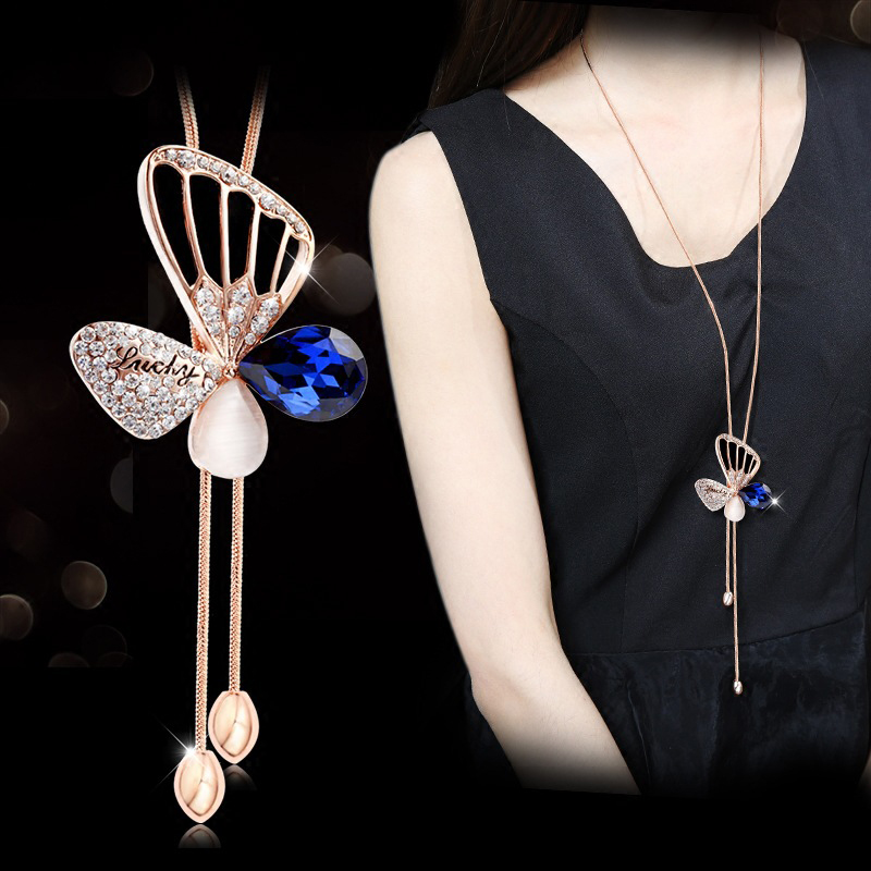 Elegant Glam Butterfly Alloy Copper Plating Inlay Artificial Rhinestones Women's Sweater Chain display picture 3