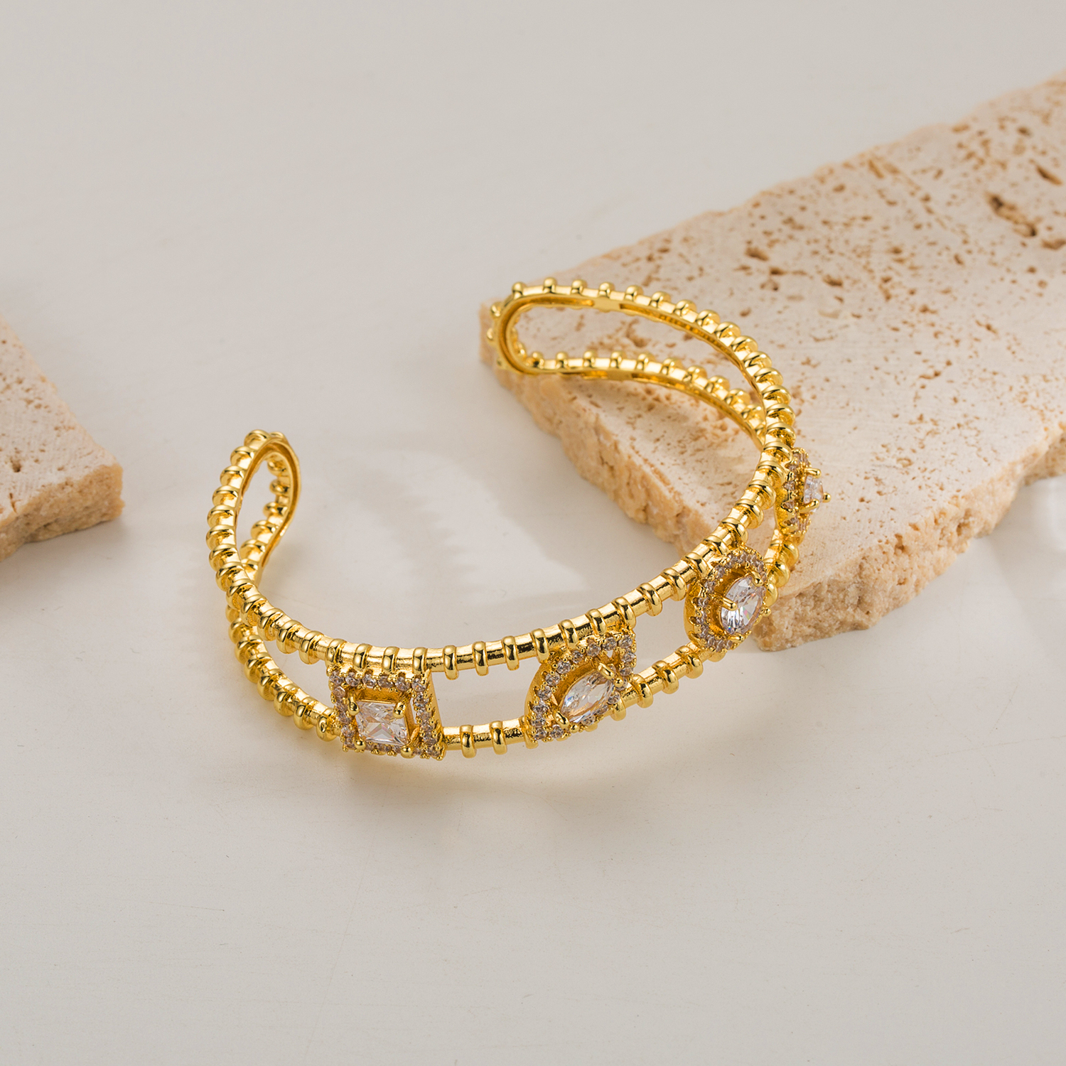Glam Geometric Copper 18k Gold Plated Zircon Rings Bracelets In Bulk display picture 8