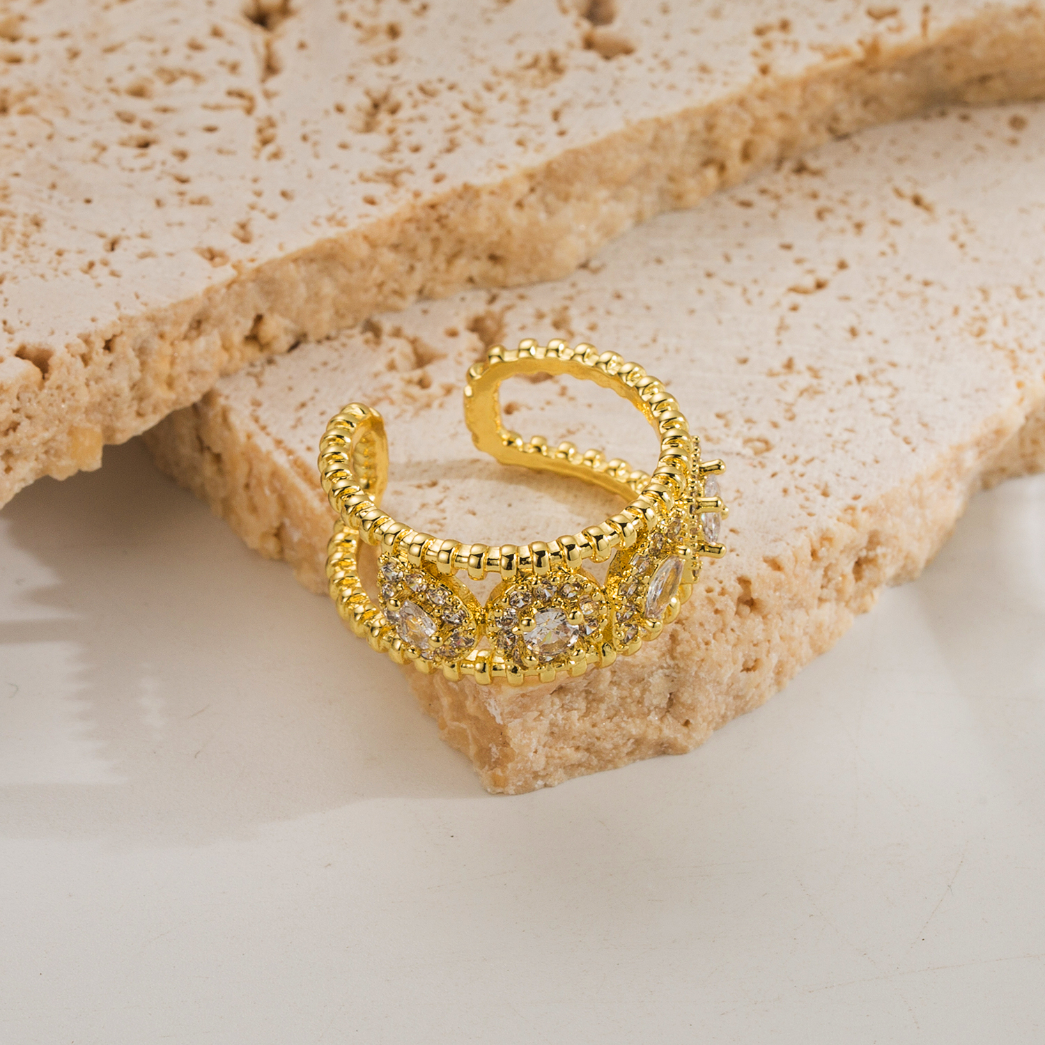 Glam Geometric Copper 18k Gold Plated Zircon Rings Bracelets In Bulk display picture 5
