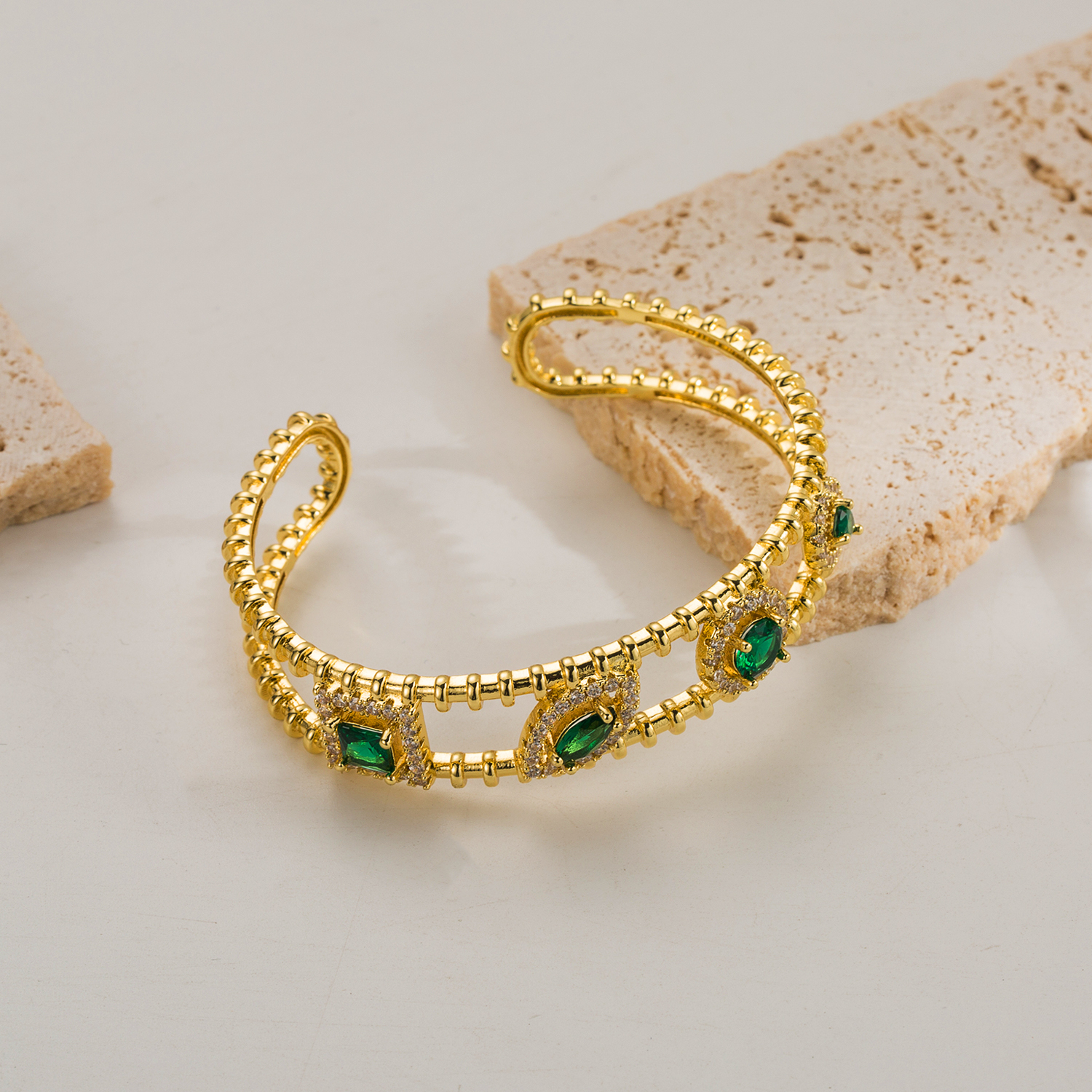 Glam Geometric Copper 18k Gold Plated Zircon Rings Bracelets In Bulk display picture 3