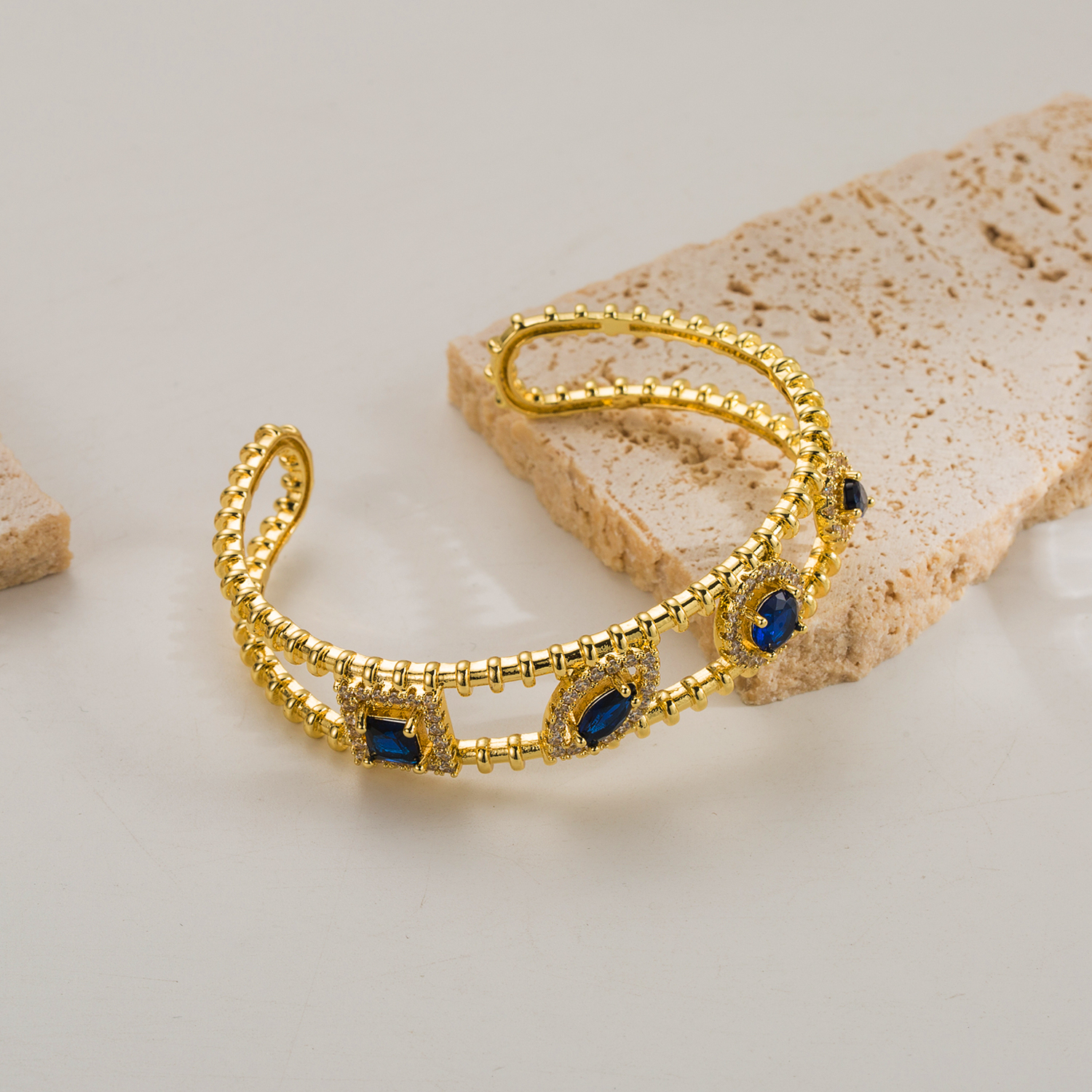 Glam Geometric Copper 18k Gold Plated Zircon Rings Bracelets In Bulk display picture 6