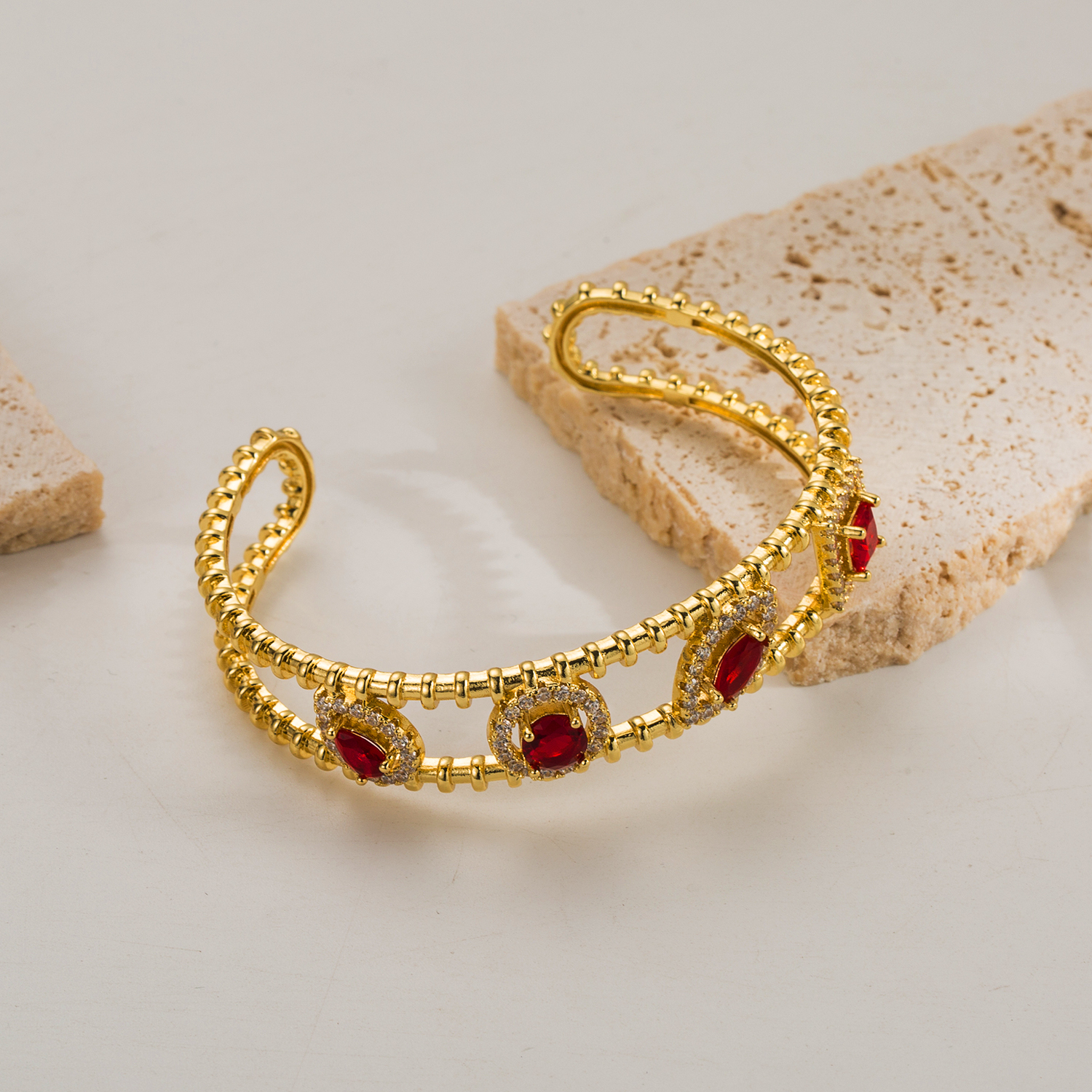 Glam Geometric Copper 18k Gold Plated Zircon Rings Bracelets In Bulk display picture 9