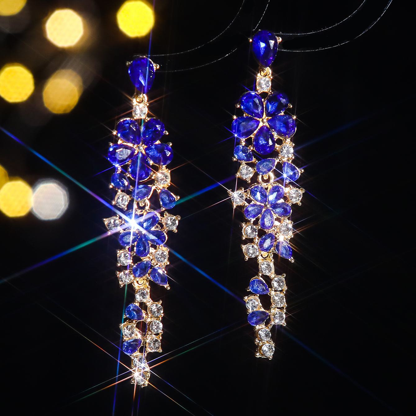 1 Pair Elegant Luxurious Flower Tassel Plating Inlay Alloy Rhinestones Zircon Drop Earrings display picture 3