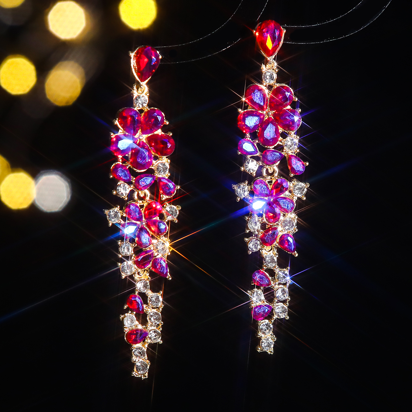 1 Pair Elegant Luxurious Flower Tassel Plating Inlay Alloy Rhinestones Zircon Drop Earrings display picture 5