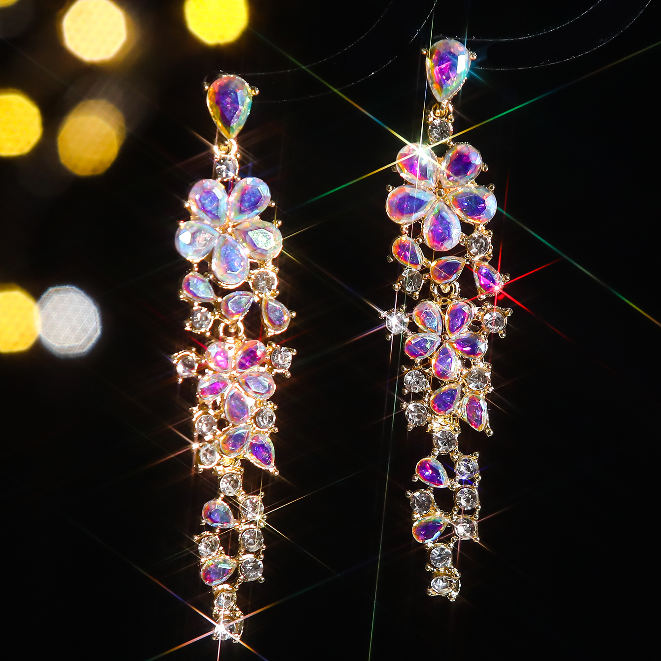 1 Pair Elegant Luxurious Flower Tassel Plating Inlay Alloy Rhinestones Zircon Drop Earrings display picture 8