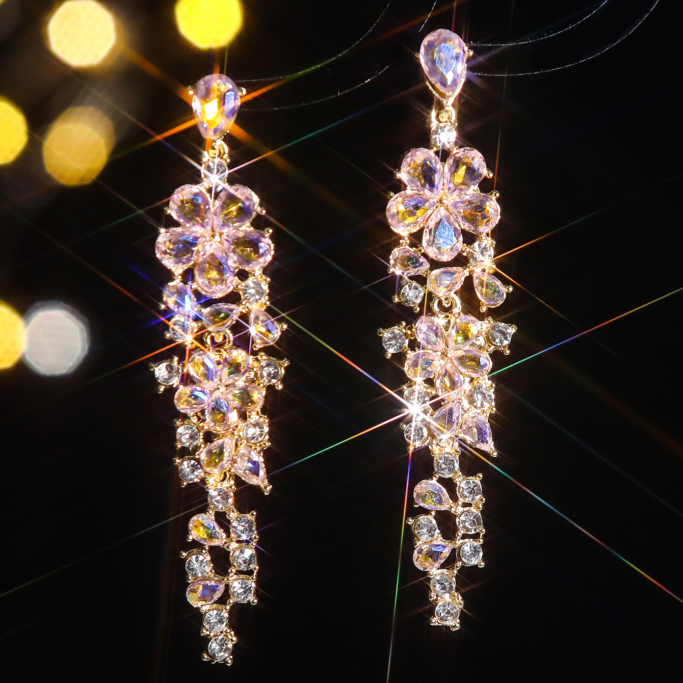 1 Pair Elegant Luxurious Flower Tassel Plating Inlay Alloy Rhinestones Zircon Drop Earrings display picture 7