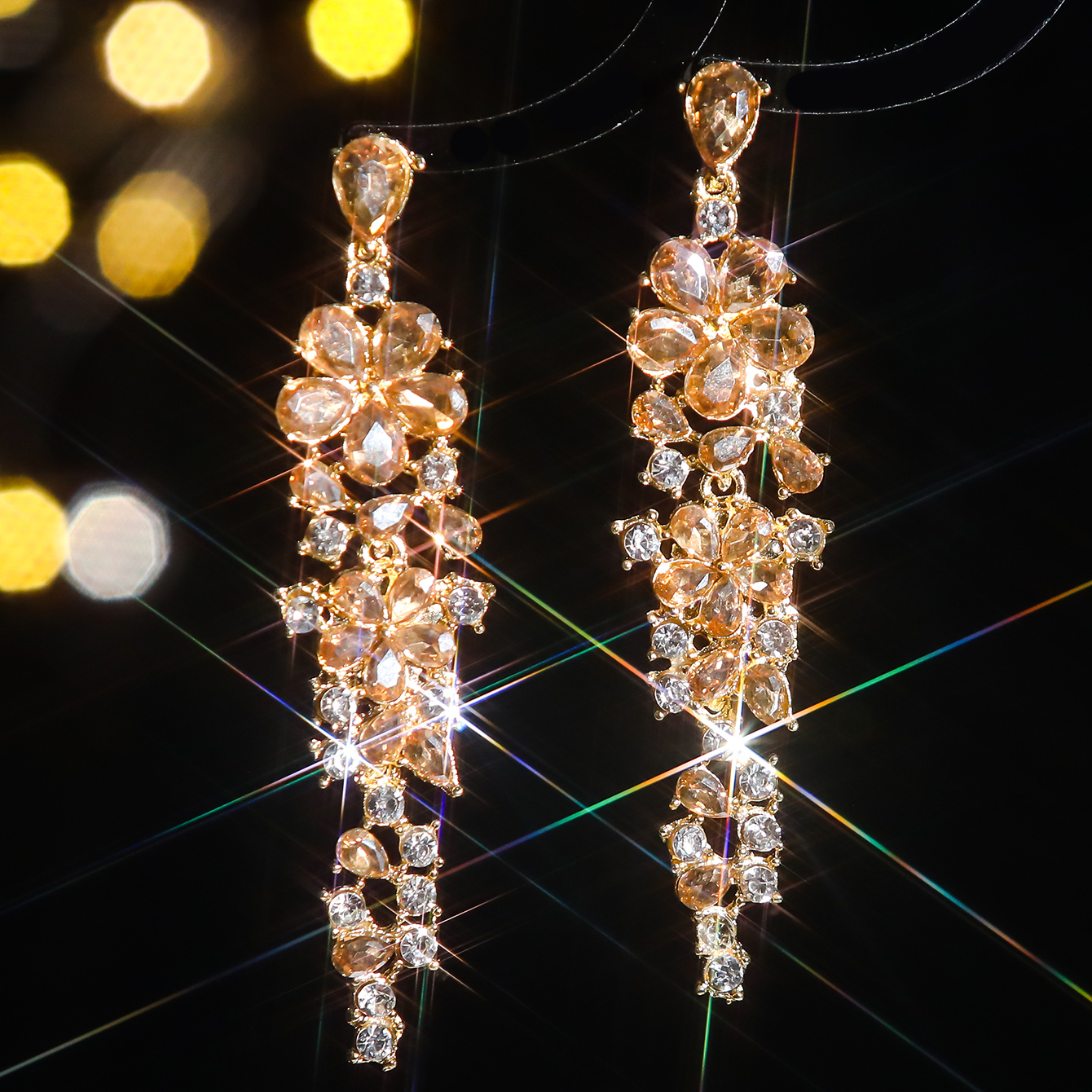 1 Pair Elegant Luxurious Flower Tassel Plating Inlay Alloy Rhinestones Zircon Drop Earrings display picture 6
