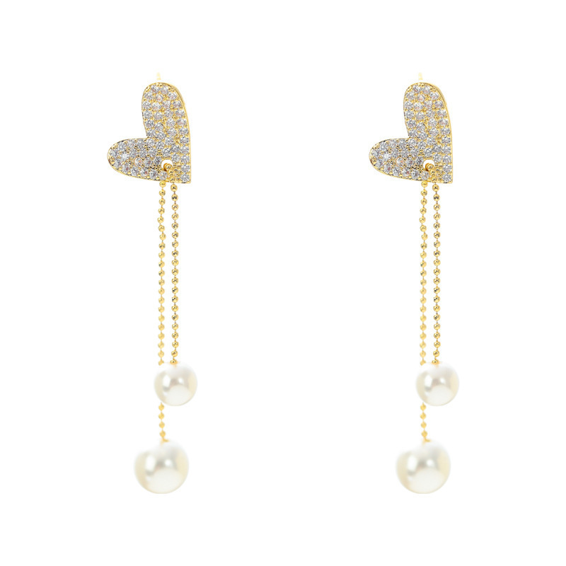 1 Pair Elegant Simple Style Heart Shape Plating Inlay Alloy Artificial Pearls Rhinestones Drop Earrings display picture 5