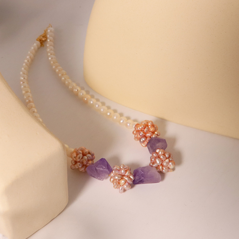 Décontractée Sucré Fleur Perles Baroques Perlé Cristal Plaqué Or 18k Collier display picture 1