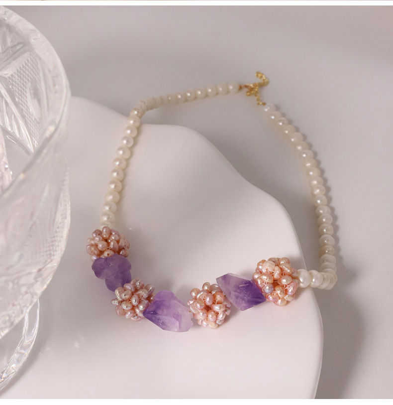Décontractée Sucré Fleur Perles Baroques Perlé Cristal Plaqué Or 18k Collier display picture 2