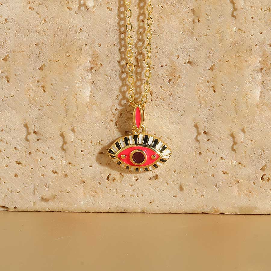 Retro Classic Style Devil's Eye Copper Enamel Plating Inlay Zircon 14k Gold Plated Pendant Necklace display picture 5