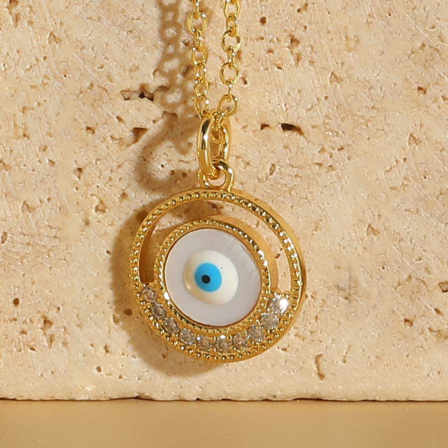 Vintage Style Simple Style Devil's Eye Copper Enamel Plating Inlay Zircon 14k Gold Plated Pendant Necklace display picture 1