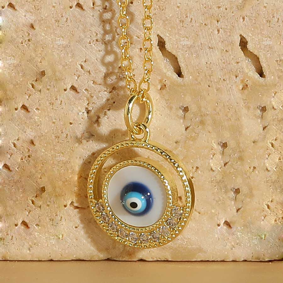 Vintage Style Simple Style Devil's Eye Copper Enamel Plating Inlay Zircon 14k Gold Plated Pendant Necklace display picture 2