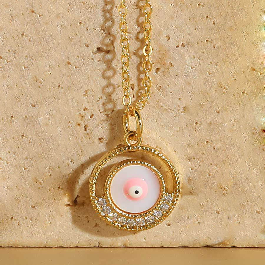 Vintage Style Simple Style Devil's Eye Copper Enamel Plating Inlay Zircon 14k Gold Plated Pendant Necklace display picture 4