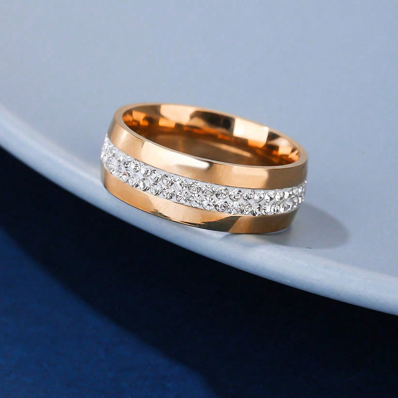 Stainless Steel Gold Plated Simple Style Round Plating Inlay Zircon Rings display picture 1