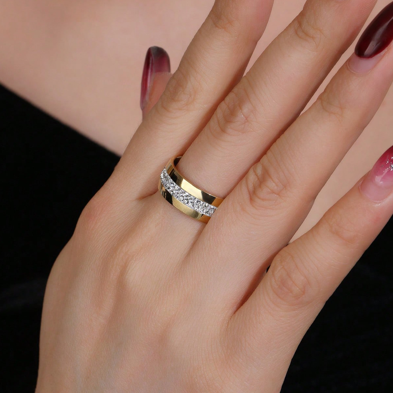 Stainless Steel Gold Plated Simple Style Round Plating Inlay Zircon Rings display picture 5