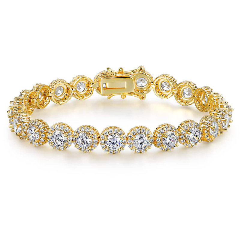 Luxueux Brillant Rond Le Cuivre Placage Incruster Zircon Or Blanc Plaqué Plaqué Or Bracelets display picture 4