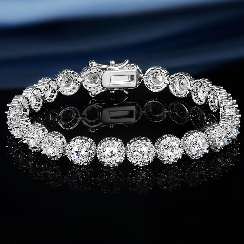 Copper White Gold Plated Classic Style Shiny Round Inlay Zircon Bracelets display picture 6