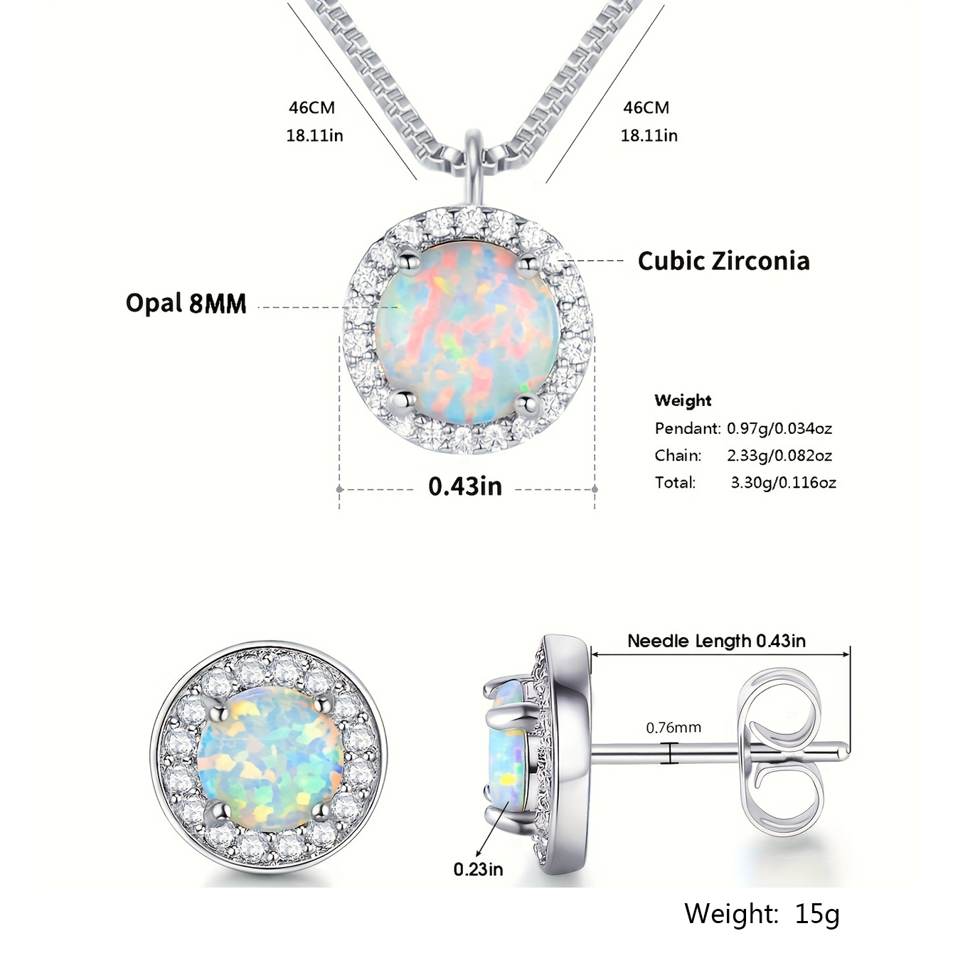 Elegant Luxurious Round Copper Plating Inlay Opal White Gold Plated Earrings Necklace display picture 5